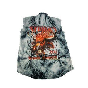 Biker Design Sleeveless Mens Medium Sturgis Rally Shirt Frayed Tie Dyed Distress